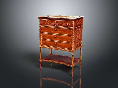 Exquisite Wooden Console Side Cabinet With Carved Details Multiple Drawers And Classic Legs Design 3d model
