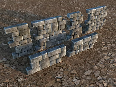 Stacked Stone Walls With Various Shapes And Stone Blocks On Gravel Ground 3d model