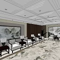 Elegant Hotel Public Lounge With Comfortable Sofas Side Tables And Decorative Paintings 3d model