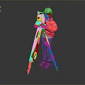 Surveyor In Orange Jacket Using Theodolite On Yellow Tripod With White Safety Helmet