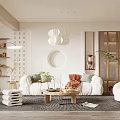 Modern Living Room Design With White Sofa Wooden Coffee Table Circular Decor And Pendant Light