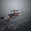 Sniper Rifle With Telescopic Scope Metallic Body Wooden Grip And Reflective Surface Design