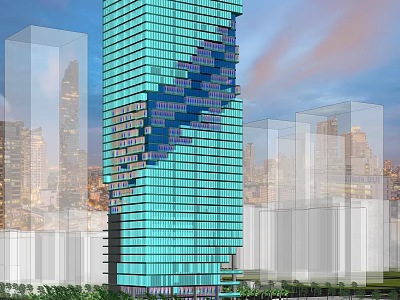 Modern Skyscraper With Glass Facade In Urban Skyline Evening View 3d model