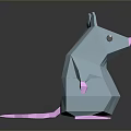 Low Poly Style Blue Mouse Game Movie Character With Pink Ears Nose Tail And Feet