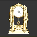 Golden Ornate Mantel Clock With Eye Shaped Dial And Red Orb Decorative Base