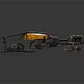 Yellow And Purple Mechanical Vehicle With Metal Frame Wheels And Functional Parts
