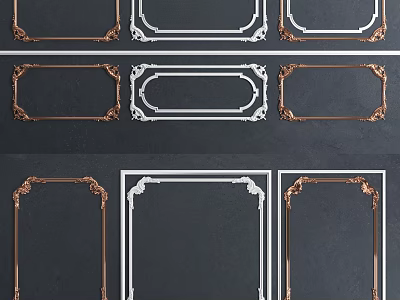 Ornate Line Frames With Various Designs In Gold Silver Tones And Dark Background 3d model