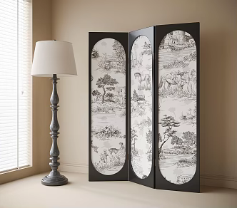 French Folding Screen Floor Lamp 3d model