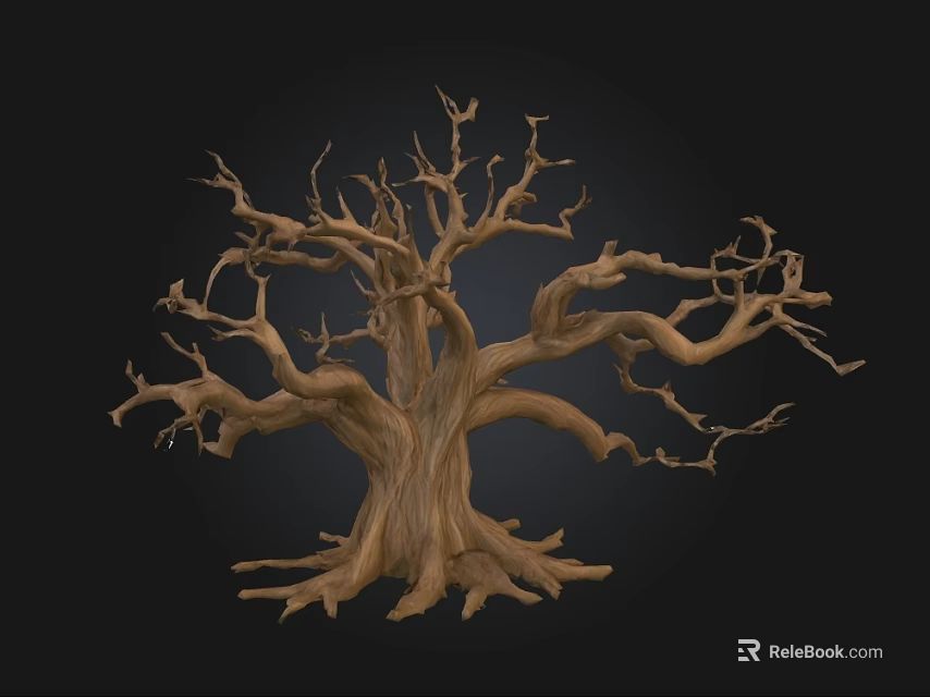 Natural Rustic Stone Wood Tree Sculpture With Detailed Branches And Trunk 3d model 