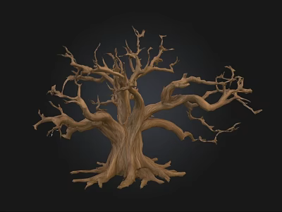 Natural Rustic Stone Wood Tree Sculpture With Detailed Branches And Trunk 3d model