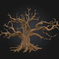 Natural Rustic Stone Wood Tree Sculpture With Detailed Branches And Trunk