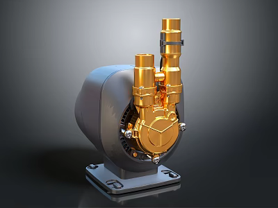 High Quality Industrial Mechanical Pump With Golden Components And Gray Base 3d model