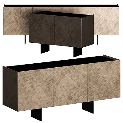Modern Textured Dresser With Brown Panel Doors And Black Support Legs 3d model