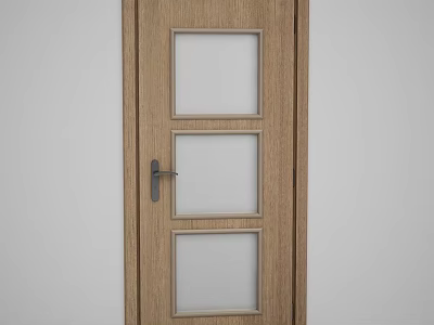 Modern Wooden Hinged Door With Three Rectangular Glass Panels And Metal Handle Design 3d model