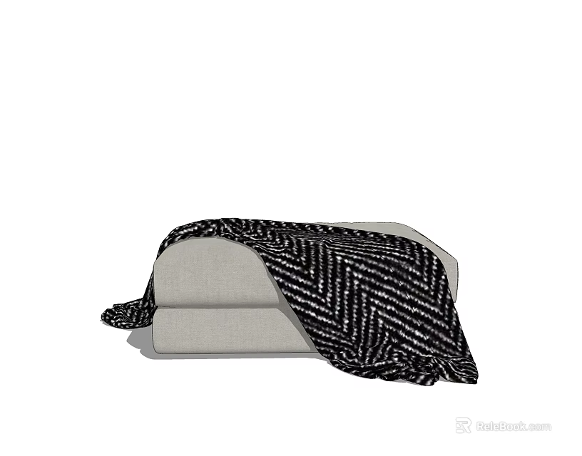 Modern Light Colored Sofa and Coffee Table Set with Black White Herringbone Throw Blanket 3d model 