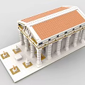 Ancient Greek Style Building Block Model With White Columns Red Roof And Base
