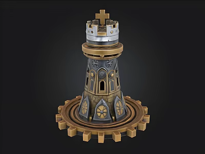 Intricate Mechanical Tower With Gear Base Decorative Windows And Castle Top 3d model