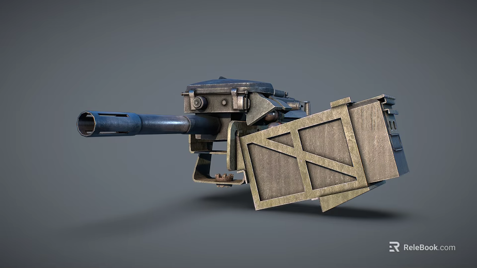 Vintage Artillery Weapon Featuring Long Gun Barrel Wooden Crate And Metal Structure 3d model 