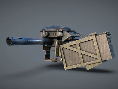 Vintage Artillery Weapon Featuring Long Gun Barrel Wooden Crate And Metal Structure 3d model