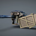 Vintage Artillery Weapon Featuring Long Gun Barrel Wooden Crate And Metal Structure