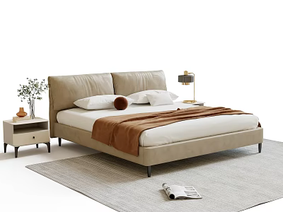 Modern Double Bed Double Bedside Cabinet Combination 3d model
