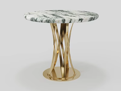 Modern Circular Side Table With Marble Top And Gold Intertwined Base 3d model
