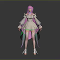 3D Female Character Model With Pink Hair And White Dress Standing Pose