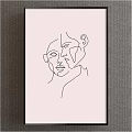 Abstract Line Art Painting Featuring Two Profiles Simple Lines And Black Frame