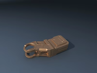 Intricate Golden Metal Sculpture Carving With Ring Design And Square Body Details 3d model
