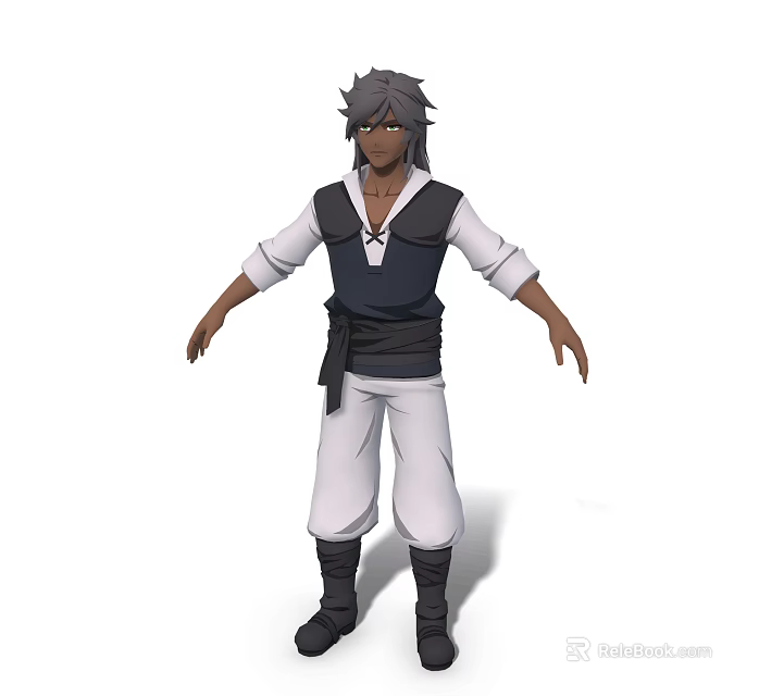 Game Movie Character 3D Model With Gray Hair Black Vest White Pants And Black Boots 3d model 