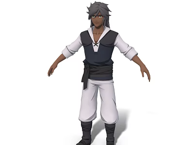 Game Movie Character 3D Model With Gray Hair Black Vest White Pants And Black Boots 3d model