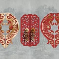 Garden Decorative Ornaments With Intricate Carved Patterns Red Wooden Oval Shaped Panels