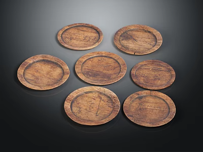 Rustic Wooden Round Trays With Natural Texture On Dark Background 3d model