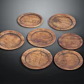 Rustic Wooden Round Trays With Natural Texture On Dark Background 3d model