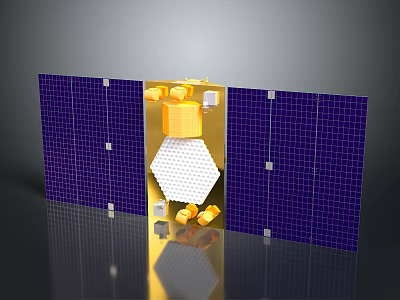 Commercial Equipment Featuring Dual Blue Solar Panels and Central Gold White Components 3d model