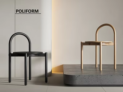 POLIFORM Dining Chairs Black And Wooden With Curved Backrest In Minimalist Interior Display Platform 3d model