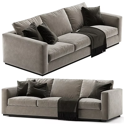 Gray Velvet Two Seater Sofa With Dark Cushions And Modern Design 3d model