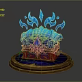Blue Decorative Storage Box With Flame Shaped Ornaments Golden Base And Purple Patterns