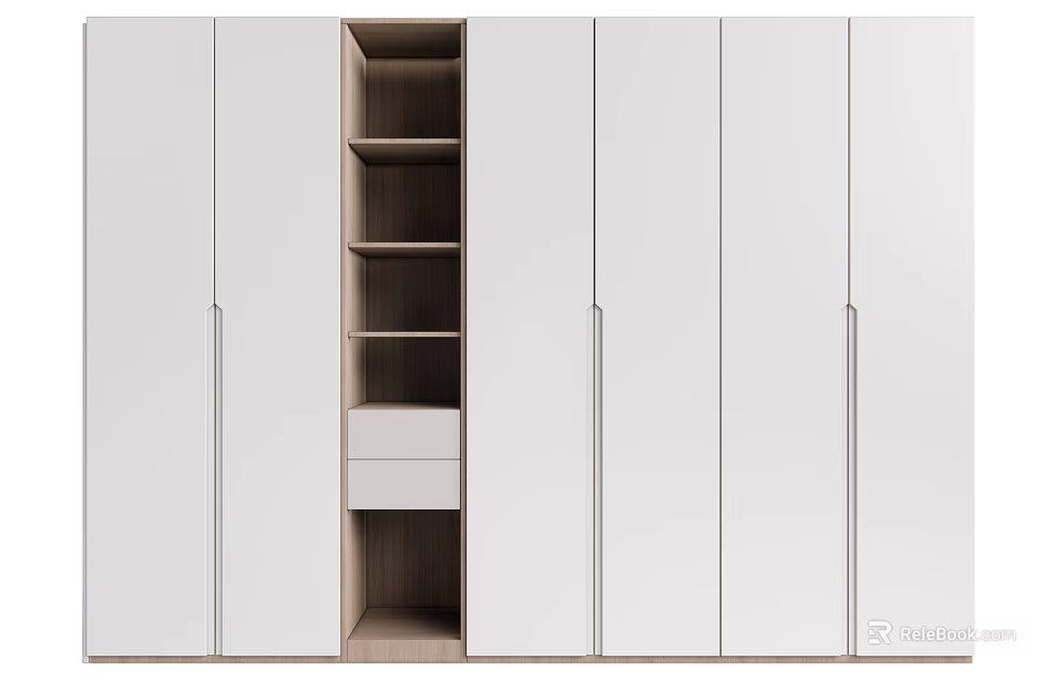 Modern Wardrobe Design With White Panels Open Shelves Drawers And Clean Lines 3d model 