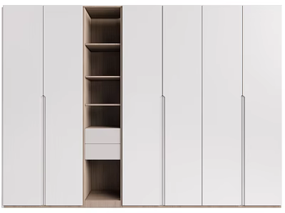 Modern Wardrobe Design With White Panels Open Shelves Drawers And Clean Lines 3d model