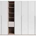 Modern Wardrobe Design With White Panels Open Shelves Drawers And Clean Lines