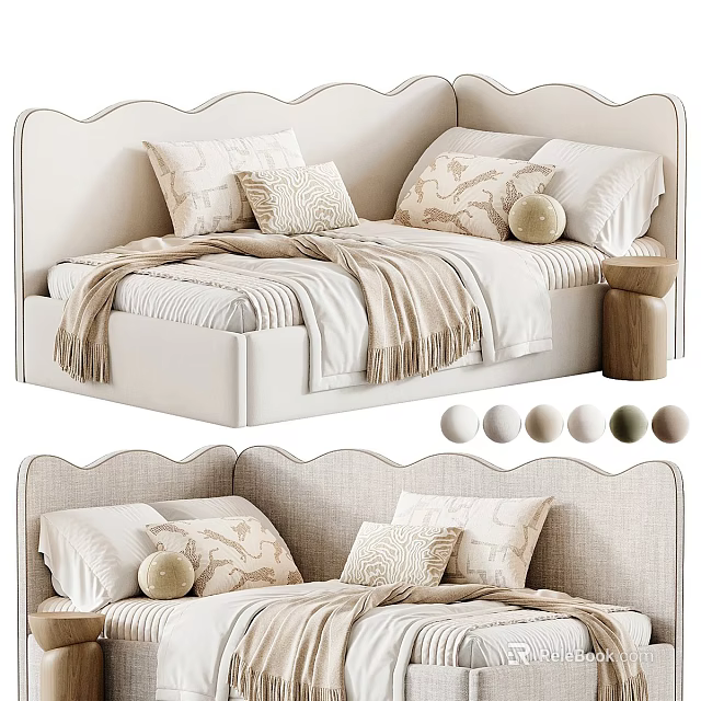 Modern Linen Fabric Sofa Bed With Decorative Pillows And Throw Blanket Multiple Color Options 3d model 
