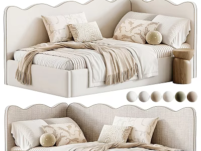 Modern Linen Fabric Sofa Bed With Decorative Pillows And Throw Blanket Multiple Color Options 3d model