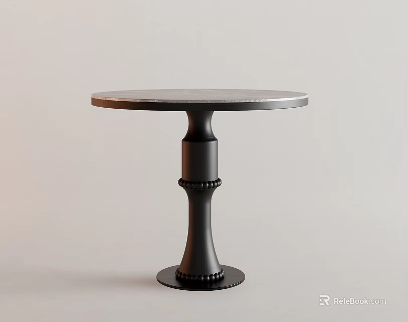 Round Black Dining Table With Decorative Pedestal Base And Simple Modern Design 3d model 