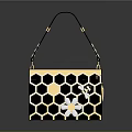 Fashionable Black and Gold Handbag With Honeycomb Pattern And Bee Decorations