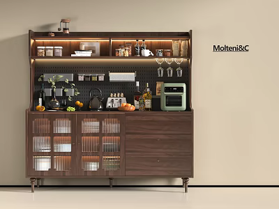 Elegant Modern Sideboard With Glass Door Cabinets And Open Storage Shelves 3d model