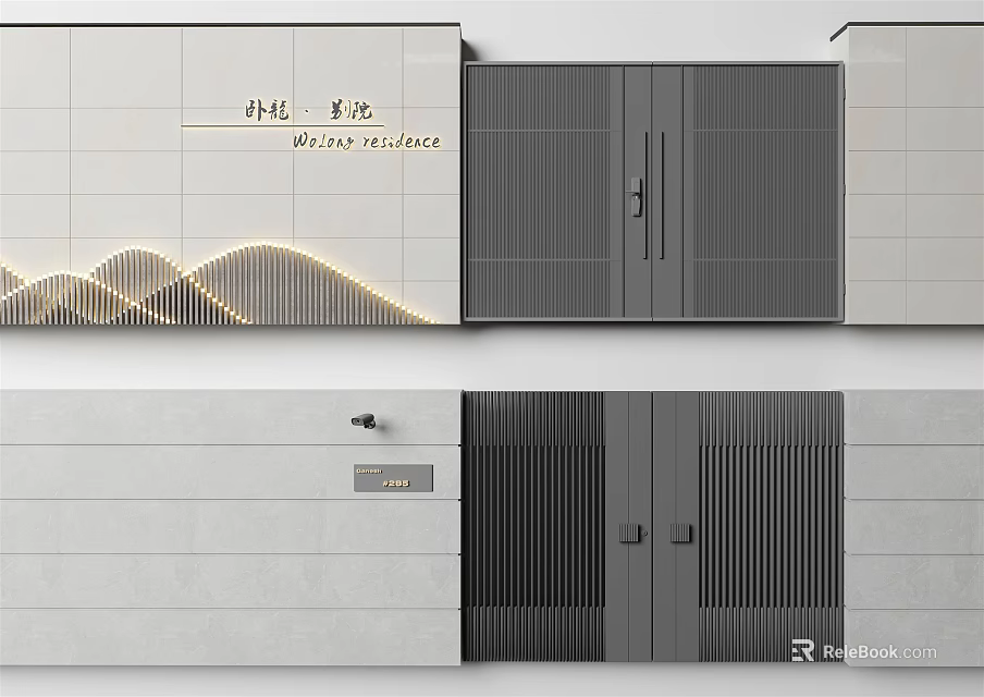 Modern Entrance Gate Design With Sleek Metal Panels And Minimalist Lighting 3d model 