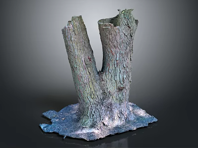 Wooden Tree Stump With Natural Stony Base Texture And Rustic Design Elements 3d model