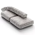 Modern Gray Plaid Two Seater Sofa With Curved Armrest And Soft Cushions