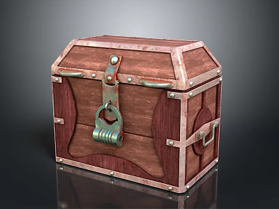 Vintage Wooden Chest with Metal Clasps and Lock for Daily Storage Needs 3d model